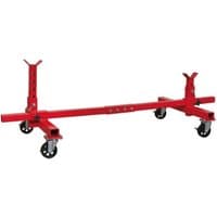 Red Sealey vehicle moving dolly with four swivel casters and adjustable support posts, 900kg capacity.