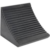 Black Sealey heavy-duty rubber wheel chock with ribbed surface and triangular shape.