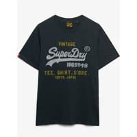 Eclipse navy Superdry&Co Heritage Tee with vintage logo in white and yellow text, short sleeves, crew neck.