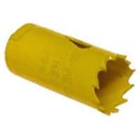 Yellow Titan FAIHSVP32 drill hole saw with jagged teeth and cylindrical shape.