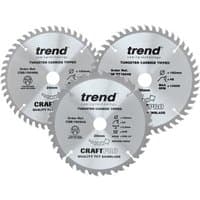 Trend 160mm circular saw blades pack, silver with black text, includes 24T, 48T, and PT 48T blades.