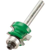 Trend C140X1/4TC Corner Bead router bit with green coating, silver shank, and dual cutting edges.