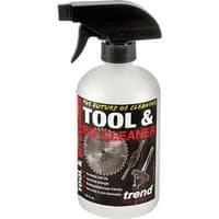 "Trend CLEAN/500 tool and bit cleaner, 532ml spray bottle with black nozzle and red and black label design"