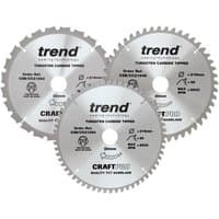 Trend Craft 216mm circular saw blades set, silver with 24T, 48T, 60T teeth, black text and logo.