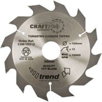 Circular saw blade, 190mm diameter, 12 sharp teeth, 30mm bore, silver with black Trend branding and technical details.