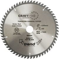 Circular Trend Craft Pro sawblade with tungsten carbide tips, 30mm bore, 60 teeth, and max 7600 RPM.
