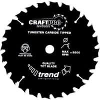 "Black Trend CraftPro saw blade, 165mm, 24 teeth, tungsten carbide tipped, white text and logos on surface"