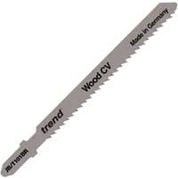 Gray Trend JB/T101BR jigsaw blade with serrated edge, labeled "Wood CV" and "Made in Germany" in black text.