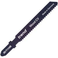 "Black Trend JB/T119B jigsaw blade with serrated edge, marked 'Wood CV' and 'Made in Germany'"
