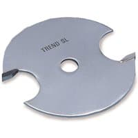 Round silver Trend SL/E 2.0mm slotter blade with central hole and two cutting teeth on opposite edges.