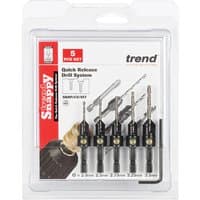 Trend Snappy Countersink Set with five quick-release drill bits in clear plastic packaging.