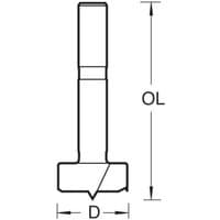 Snappy Forstner Bit with cylindrical shank, flat cutting head, and sharp center point for precise wood drilling.