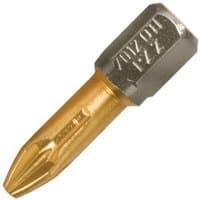 Tin-coated Pz2 screwdriver bit, gold tip with hexagonal silver base, part of Trend Snappy 10 pack.