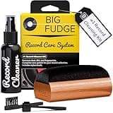 Big Fudge vinyl cleaning kit with velvet brush, cleaner spray, stylus brush, and storage pouch in yellow packaging.