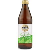 Biona Organic Kombucha Original 330ml in brown glass bottle with gold cap and green leaf label design.