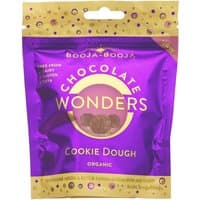 Purple and gold Booja Booja Cookie Dough Chocolate Wonders pouch, 65g, with circular logo and decorative dots.