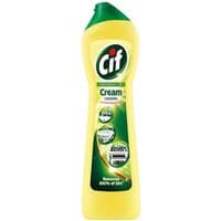 Yellow Cif Lemon Scouring Cream bottle, 500ml, with green cap and lemon graphics on the label.