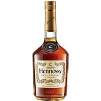 Hennessy VS Cognac 70cl bottle with gold cap, cream label, and embossed logo on amber glass.