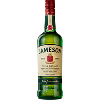 Green Jameson Irish Whiskey bottle, 70cl, with red cap and cream label featuring crest and signature.