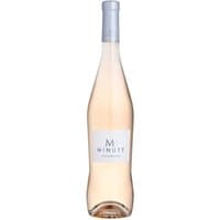 Clear glass bottle of M de Minuty Rose Wine 75cl with silver cap and white label featuring elegant blue text.