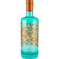 Teal Silent Pool Gin bottle with copper floral design and copper cap, 70cl.