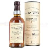 The Balvenie 12 Year Double Wood Whisky 70cl bottle with cream label and matching cylindrical box.
