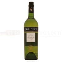 Green bottle of Tio Pepe Palomino Dry Fino Sherry 75cl with black label and gold accents.