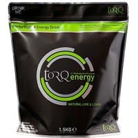 Torq Natural Energy Drink 1.5kg bag, black with lime and lemon graphics, green accents, resealable top.