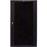 Black Adastra 19" rack cabinet with glass door, 22U height, 450mm depth, and secure lock.