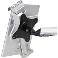 Silver Ergotron multimedia cart with adjustable arm and black mounting bracket for screens or devices.
