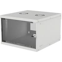 Grey Intellinet 19" wall mount network cabinet, 6U, 400mm deep, glass door, flatpack design, no installation parts included.