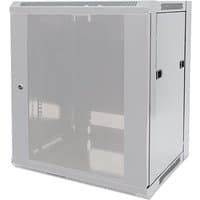 Grey Intellinet 19" wall mount network cabinet, 9U, metal and glass door, removable sides, flatpack design.