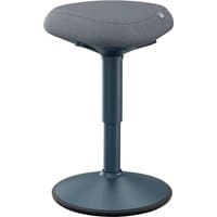 Dark grey Leitz adjustable stool with round base and cushioned seat, height range 470-640 mm.