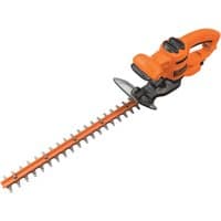 Orange Black + Decker hedge trimmer with 45cm blade, ergonomic handle, and 420W motor.