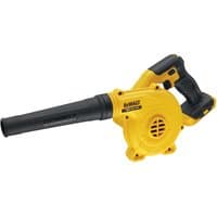 Yellow DeWalt 18V XR compact jobsite blower with black nozzle and ergonomic handle.
