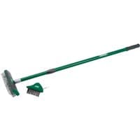 Draper paving brush set with green twin heads and telescopic handle, includes a detachable smaller brush head.