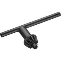 Black Stanley chuck wrench with T-shaped handle and gear-like head.