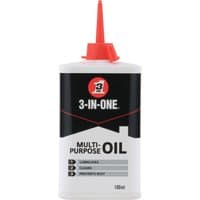 White 100ml bottle of 3-IN-ONE Multi-Purpose Oil with red nozzle and black label featuring usage icons.