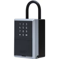 Black and silver Abus SMART-BT KeyGarage with shackle, numeric keypad, and Bluetooth connectivity.