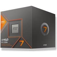 AMD Ryzen 7 8700G processor box, black with orange accents, featuring the Ryzen logo and processor specs.
