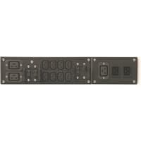 Black APC SBP5000RMI2U maintenance bypass panel with multiple power outlets and switches in a rectangular design.