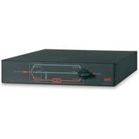Black APC SBP6KRMI2U maintenance bypass panel with red wiring diagram and control switch on front panel.