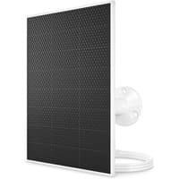 Black rectangular Arlo solar panel with white frame and attached mounting bracket.
