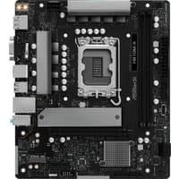 ASRock H810M-X micro ATX motherboard, black with silver heatsinks, LGA 1851 socket, and multiple capacitors.