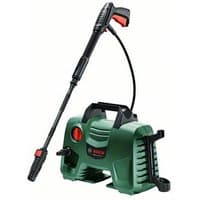 Green Bosch EasyAquatak 110 pressure washer with black handle, red trigger, and long nozzle attachment.