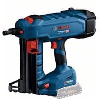 Bosch blue and black cordless concrete nail gun with red accents and ergonomic grip, bare unit without battery.