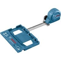"Blue Bosch KS3000 jigsaw guide with integrated measuring tape and adjustable cutting base"