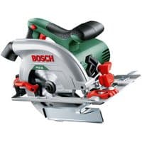 Bosch PKS55 circular saw, green and silver with red accents, 1200W, 160/20mm blade, ergonomic handle.