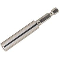 Silver Bosch magnetic universal holder, 75mm long, cylindrical shape with hexagonal shank.