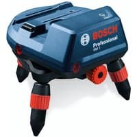 Bosch RM3 Motorised Rotating Mount, blue with red accents, three adjustable legs, and Bosch logo on top.